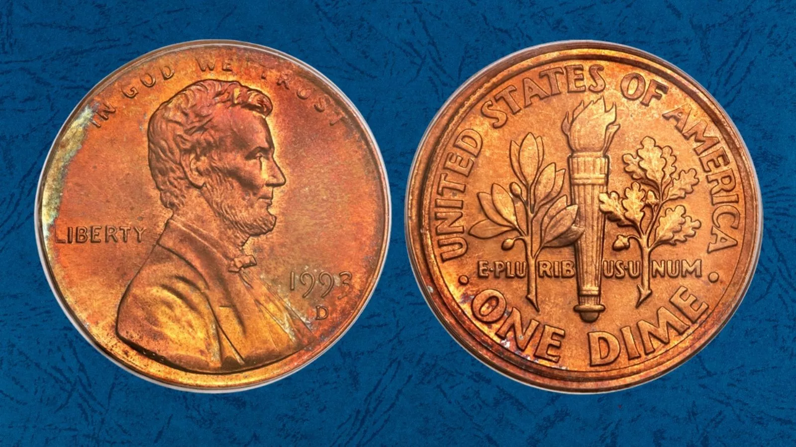 1993-D mule error penny reverse showing Roosevelt dime design instead of Lincoln Memorial